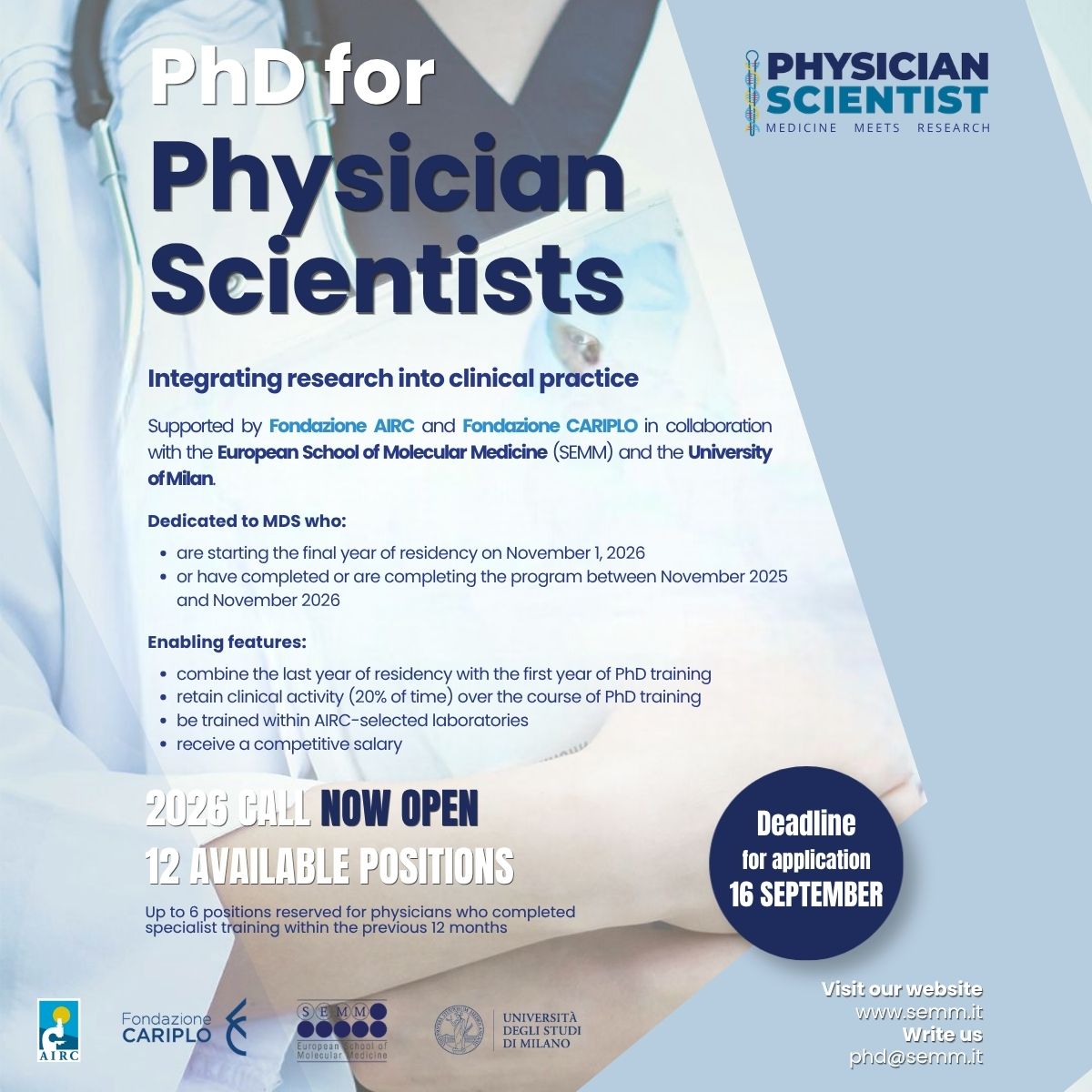 Physician scientist PhD applications are now open!